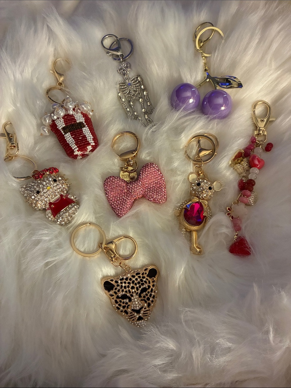 Assorted Crystal & Enamel Charm Keychain Collection in Pink, Red, Purple, Gold